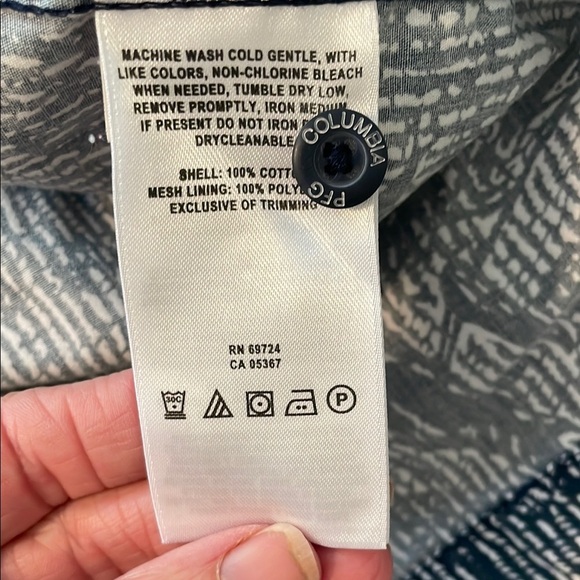 Columbia PFG Short Sleeve Navy and White Casual Button Down Shirt Fish Print M - Picture 7 of 7